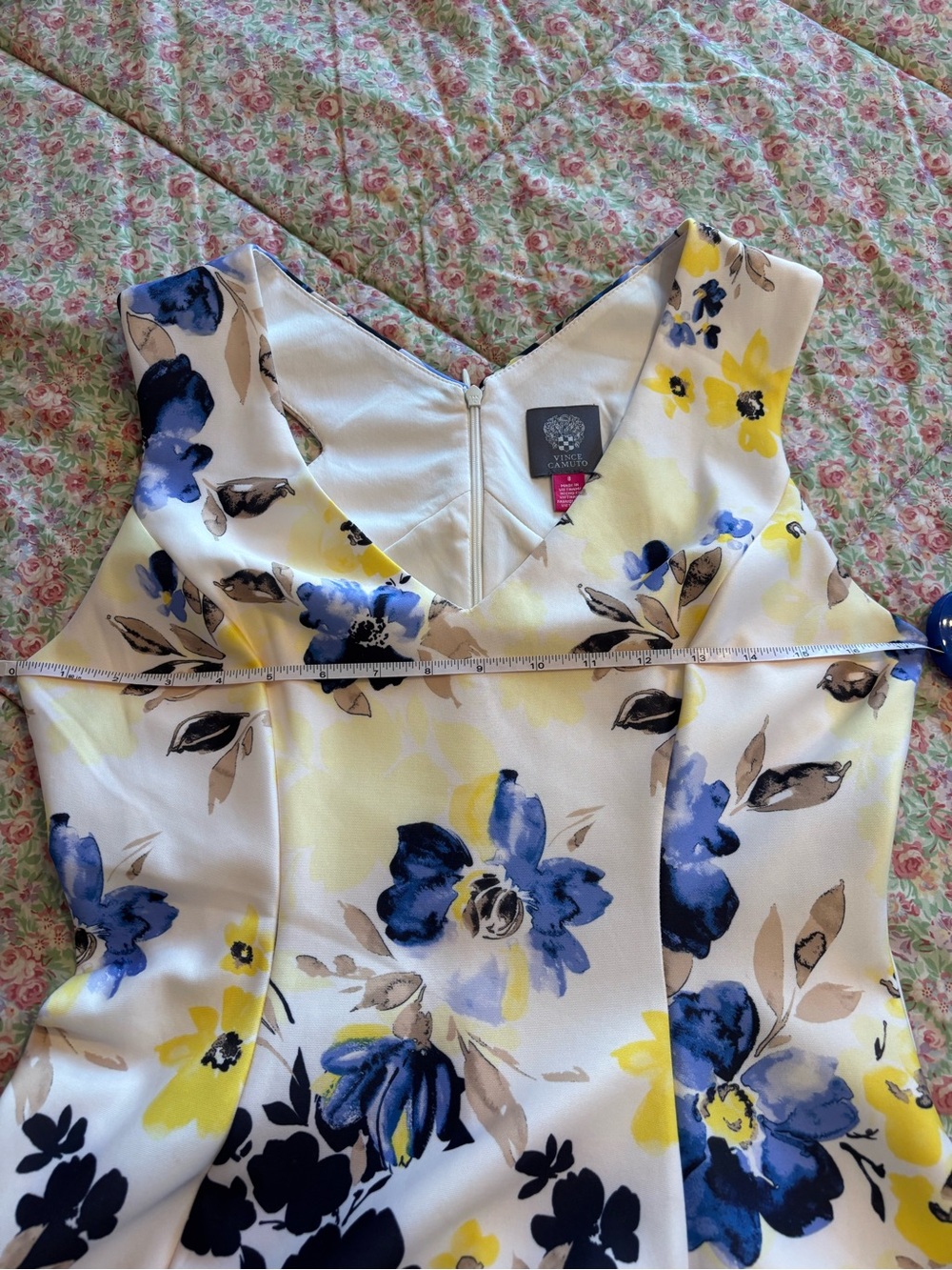 Summery Floral Fit & Flare Dress in Blue, Yellow, Tan & White size 8 - Picture 6 of 8